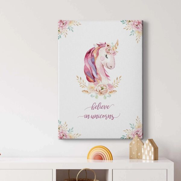 Bricoflor Rosa Leinwand Bild Mit Einhorn Mädchenzimmer Und Babyzimmer Wandbild Mit Spruch Und Blumen Aquarell Bild Ideal Für Kinderzimmer