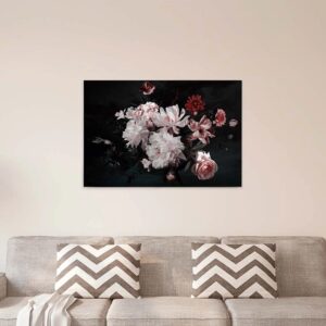Bricoflor Rosen Leinwandbild Für Schlafzimmer Und Wohnzimmer Vintage Stillleben Bild Auf Canvas In Schwarz Und Rosa Nostalgie Wandbild Mit Blumen