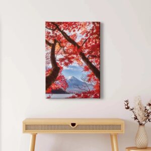 Bricoflor Roter Baum Bild Im Asiatischen Stil Landschaftsbild Ideal Für Schlafzimmer Und Flur Natur Wandbild Mit Berglandschaft Im Hochformat
