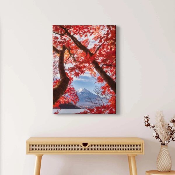 Bricoflor Roter Baum Bild Im Asiatischen Stil Landschaftsbild Ideal Für Schlafzimmer Und Flur Natur Wandbild Mit Berglandschaft Im Hochformat