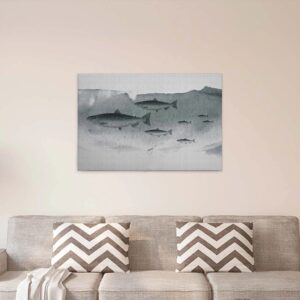 Bricoflor Scandi Wandbild Mit Fischen Leinwand Bild Mit Unterwasserwelt In Aquarell Optik Modernes Leinwandbild In Grau Für Badezimmer Und Küche