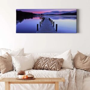 Bricoflor Schöner Abend Sonnenuntergang Bild See Leinwand Bild Mit Steg Ins Wasser Schlafzimmer Wandbild In Blau Und Lila Im Romantischen Stil