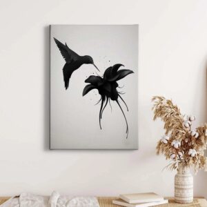 Bricoflor Schwarz Weiß Bild Mit Kolibri Vogel Bild Mit Lilie Ideal Für Büro Und Schlafzimmer Modernes Leinwandbild Im Grafik Stil