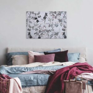 Bricoflor Schwarz Weißes Leinwandbild Mit Vögeln Modernes Bild Auf Leinwand Mit Vogel Und Blumen Grafisches Wandbild Für Schlafzimmer