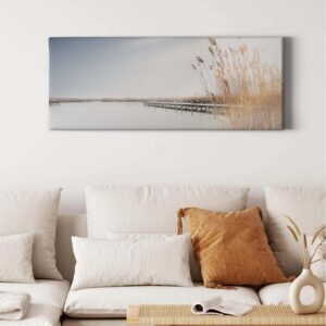 Bricoflor See Bild Auf Leinwand Landschaft Bild Mit Steg Ins Wasser In Hellblau Und Beige Schlafzimmer Und Badezimmer Leinwandbild Im Querformat