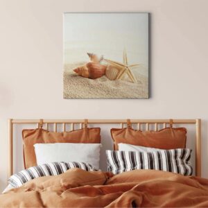 Bricoflor Seestern Bild Am Strand Muschelbild Auf Leinwand In Crème Weiß Schlafzimmer Und Badezimmer Wandbild Mit Muscheln Im Maritimen Stil