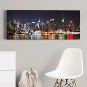Bricoflor Skyline Von New York Auf Leinwand Modernes Stadt Bild Mit Nacht Motiv Ideal Für Jugend Und Schlafzimmer Urbanes Wandbild In Schwarz Blau