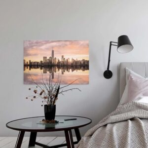 Bricoflor Sonnenuntergang Leinwand Mit Skyline Von New York Modernes Schlafzimmer Und Küchenbild Canvas Leinwandbild Auf Keilrahmen Im Querformat
