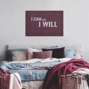 Bricoflor Spruch Auf Leinwand Bild In Bordeaux Und Weiß Modernes Wandbild I Can And I Will Canvas Leinwandbild Mit Stein Design Im Industrial Style