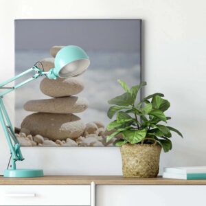Bricoflor Steinmännchen Bild In Hellblau Und Grau Leinwand Bild Mit Steinen Am Strand Meer Wandbild Mit Wellness Motiv Für Badezimmer Und Schlafzimmer