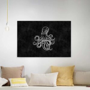 Bricoflor Tafel Bild Mit Oktopus Industrial Leinwandbild In Schwarz Weiß Für Büro Und Küche Modernes Wandbild Auf Canvas Mit Kraken Design
