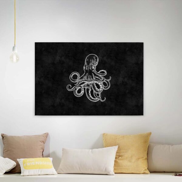 Bricoflor Tafel Bild Mit Oktopus Industrial Leinwandbild In Schwarz Weiß Für Büro Und Küche Modernes Wandbild Auf Canvas Mit Kraken Design