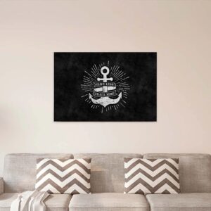 Bricoflor Tattoo Wandbild Mit Anker Wohnzimmer Und Küchen Leinwandbild In Schwarz Weiß Maritimes Keilrahmen Bild Mit Spruch Auf Canvas Leinwand