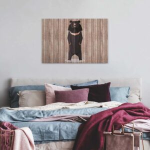 Bricoflor Tier Leinwand Bild In Holzoptik Braunes Wandbild Mit Bär Für Wohnzimmer Und Esszimmer Canvas Holzbild Im Querformat Auf Keilrahmen