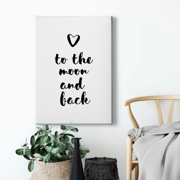 Bricoflor To The Moon And Back Bild Leinwandbild In Schwarz Weiß Ideal Für Teenager Und Wohnzimmer Modernes Spruch Bild Mit Herz Design