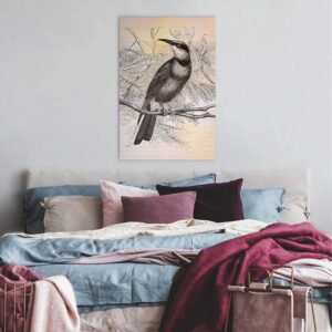 Bricoflor Vintage Leinwand Bild Mit Vogel Gezeichnet 20Er Jahre Wandbild In Crème Beige Nostalgie Leinwandbild Im Botanik Stil Für Schlafzimmer