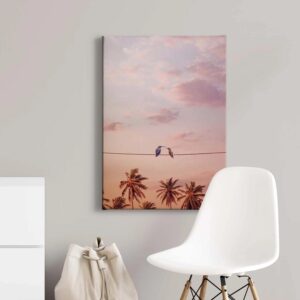 Bricoflor Vogel Bild Auf Leinwand Mit Sonnenuntergang In Rosa Und Lila Romantisches Wandbild Für Schlafzimmer Himmel Leinwandbild Mit Palmen