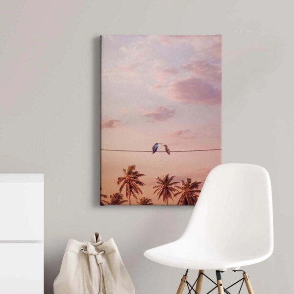 Bricoflor Vogel Bild Auf Leinwand Mit Sonnenuntergang In Rosa Und Lila Romantisches Wandbild Für Schlafzimmer Himmel Leinwandbild Mit Palmen
