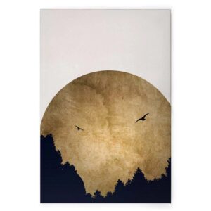 Bricoflor Vollmond Bild Mit Wald Und Vögeln Deko Leinwandbild In Gold Weiß Schwarz Wandbild Für Schlafzimmer Und Bad 80 X 120 Cm