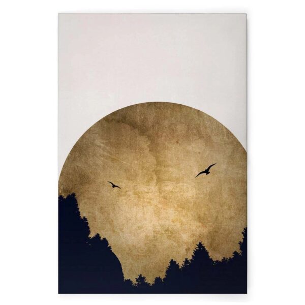Bricoflor Vollmond Bild Mit Wald Und Vögeln Deko Leinwandbild In Gold Weiß Schwarz Wandbild Für Schlafzimmer Und Bad 80 X 120 Cm