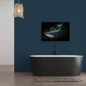 Bricoflor Wal Bild Auf Leinwand Für Kinderzimmer Und Schlafzimmer Deko Wandbild Mit Blauwal Schwarz Blau In 90 X 60 Cm Maritim