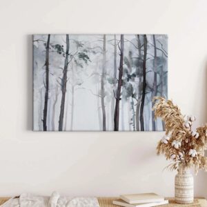 Bricoflor Wald Bild Im Wasserfarben Stil Aquarell Leinwand Bild Mit Bäumen In Grau Grün Schlafzimmer Und Flur Wandbild In Kunst Optik