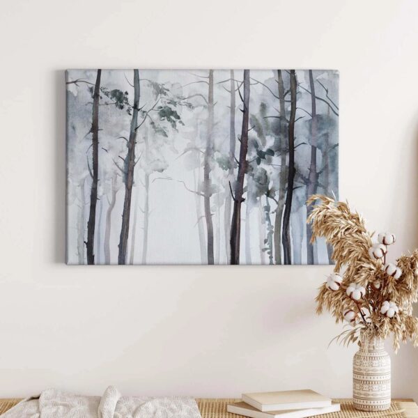 Bricoflor Wald Bild Im Wasserfarben Stil Aquarell Leinwand Bild Mit Bäumen In Grau Grün Schlafzimmer Und Flur Wandbild In Kunst Optik