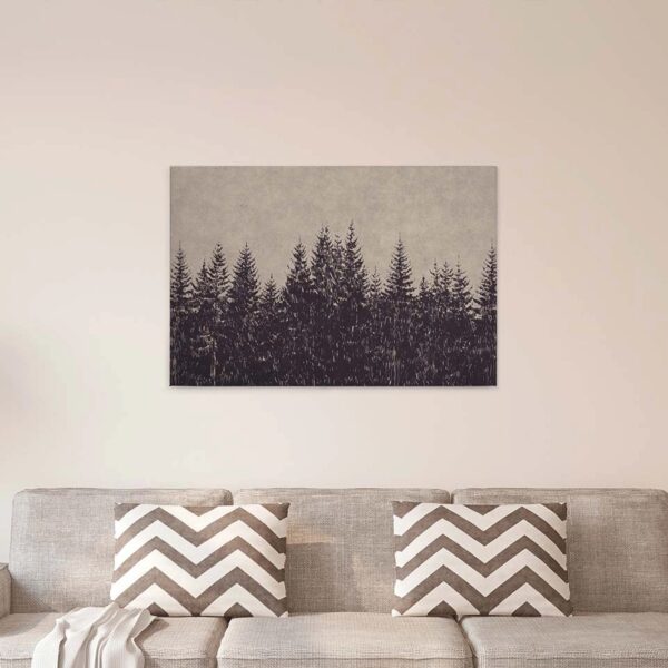 Bricoflor Wald Bild In Holzschnitt Optik Leinwandbild In Grau Und Schwarz Für Schlafzimmer Modernes Beton Wandbild Mit Tannenwald Auf Keilrahmen