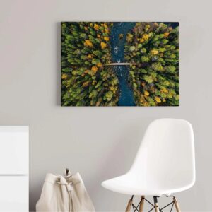 Bricoflor Wald Bild Vogelperspektive Leinwand Bild Mit Tannenwald Und Fluss In Finnland Landschaft Bild Auf Leinwand In Grün Ideal Für Schlafzimmer