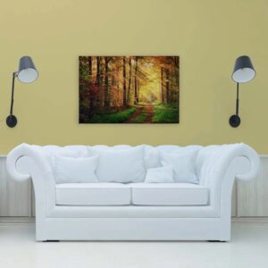Bricoflor Wald Sonne Bild In 120 X 80 Cm Herbstwald Leinwand Romantisch Für Wohnzimmer Und Schlafzimmer Wandbild Mit Natur Motiv