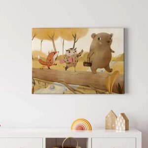 Bricoflor Waldtier Bild Für Kinderzimmer Leinwand Bild Fuchs Und Eule Ideal Für Babyzimmer Von Jungen Und Mädchen Kinderzimmerbild In Braun Und Orange