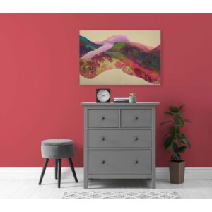 Bricoflor Wandbild Asiatisch Leinwandbild Berge In Neonfarben Modernes Bild Für Wohnzimmer Und Schlafzimmer In 90 X 60 Cm
