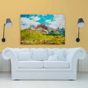 Bricoflor Wandbild Berge Alpen In Neonfarben Leinwandbild Mit Berglandschaft Grün Blau Für Wohnzimmer Und Schlafzimmer 120 X 80 Cm