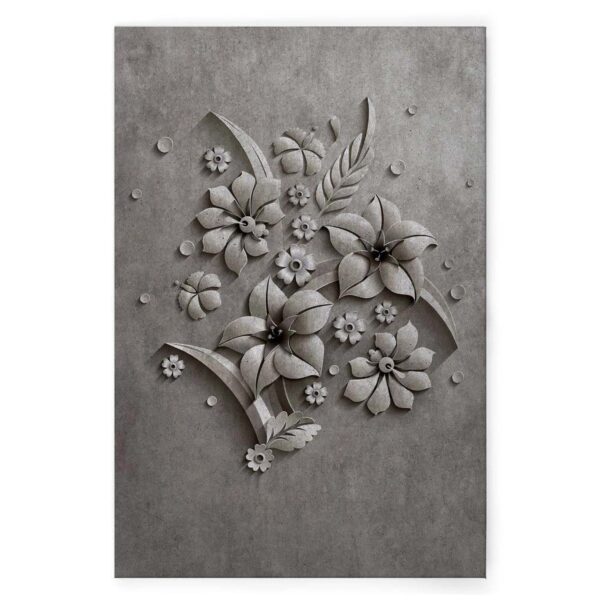 Bricoflor Wandbild Blumen In 3D Optik Leinwand In Betonoptik Ausgefallen Für Schlafzimmer Und Küche Leinwandbild In 60 X 90 Cm
