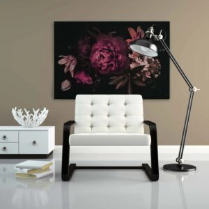 Bricoflor Wandbild Blumen Vintage Deko Leinwandbild Mit Pfingstrosen Lilien Und Hortensien Schwarz Lila Wohnzimmer Bild 120 X 80