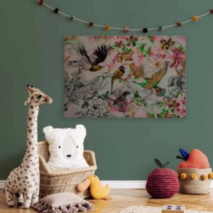 Bricoflor Wandbild Bunte Vögel Für Mädchenzimmer Und Schlafzimmer Deko Leinwandbild Mit Schwalben In Pink Grün 90 X 60 Cm