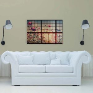 Bricoflor Wandbild Fensterblick In Garten Leinwandbild Mit Blumenwiese In Sonnenuntergang Deko Bild Für Schlafzimmer In 90 X 60 Cm