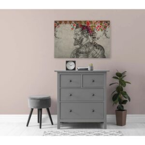 Bricoflor Wandbild Für Wohnzimmer Ausgefallen Leinwandbild Antik Stil Mit Portrait Und Blumen Buntes Bild In 90 X 60 Cm