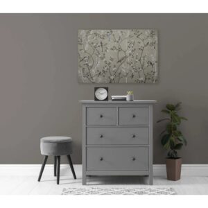 Bricoflor Wandbild Grau Beige Leinwandbild Chinesisch 120 X 80 Cm Leinwand Mit Vögeln In Baum Ideal Für Schlafzimmer Und Flur
