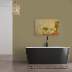 Bricoflor Wandbild Hollywood Motiv Leinwandbild Mit Palmen Gelb Gold Retro Bild Mit Strand 90 X 60 Cm Ideal Für Schlafzimmer