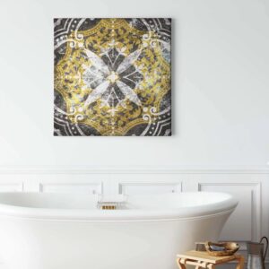 Bricoflor Wandbild Im Orientalischen Stil Marokkanisches Leinwand Bild Im Fliesen Stil Ideal Für Küche Und Schlafzimmer Leinwandbild In Grau Und Gold
