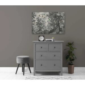 Bricoflor Wandbild Märchenwald In Grau Blau Leinwand Mit Wald Motiv In 90 X 60 Cm Kunst Leinwandbild In Holzstich Optik Mit Vögeln