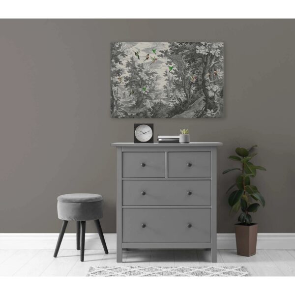 Bricoflor Wandbild Märchenwald In Grau Blau Leinwand Mit Wald Motiv In 90 X 60 Cm Kunst Leinwandbild In Holzstich Optik Mit Vögeln