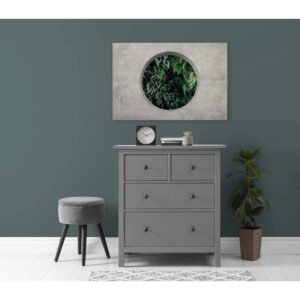 Bricoflor Wandbild Mit 3D Effekt Leinwand In Betonoptik Mit Palmenblättern 90 X 60 Cm Ausgefallenes Leinwandbild Grau Grün