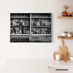 Bricoflor Wandbild Mit Bar Motiv Schwarz Weiß Leinwandbild Im Industrial Style Modernes Leinwand Bild Für Küche Und Bar Auf Keilrahmen