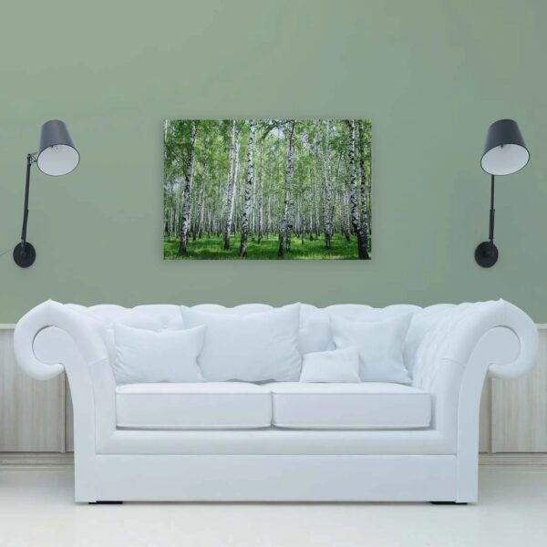 Bricoflor Wandbild Mit Birken In 120 X 80 Cm Leinwandbild Birkenwald Grün Weiß Für Schlafzimmer Und Büro Wald Leinwand Natur Motiv