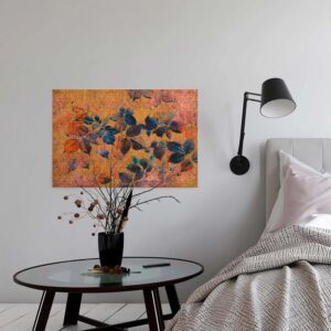 Bricoflor Wandbild Mit Blätter Design In Orange Und Blau Leinwandbild Mit Herbst Motiv Ideal Für Schlafzimmer Barock Bild Auf Leinwand Im Vintage Stil
