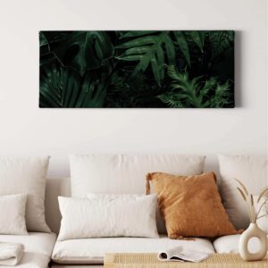 Bricoflor Wandbild Mit Blättern In Dunkelgrün Palmen Bild Auf Leinwand Für Badezimmer Und Schlafzimmer Modernes Leinwandbild Mit Dschungel Motiv