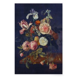 Bricoflor Wandbild Mit Blumenstrauß Stillleben Bild Mit Blumen Für Esszimmer Und Wohnzimmer Leinwandbild Dunkelblau 80 X 120 Cm
