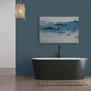 Bricoflor Wandbild Mit Fischen Blau Für Badezimmer Und Küche Leinwandbild Unterwasser In 90 X 60 Cm Meer Bild Fischschwarm